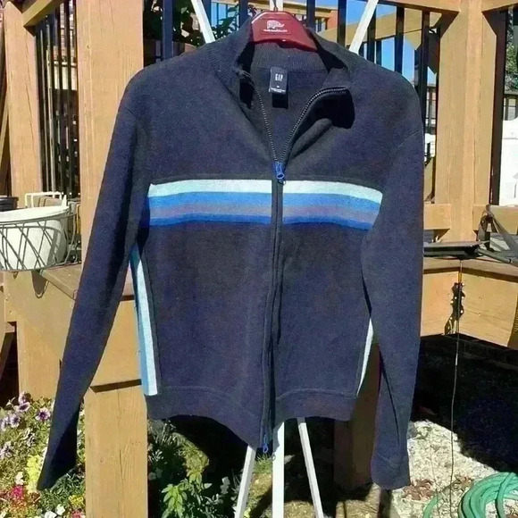 Gap men’s zipper cardigan size medium mock collar color-block blues - Picture 1 of 8